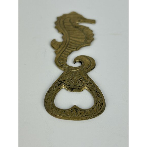 Vintage‎ Sea Horse Bottle Opener Solid Brass Metal Mermaid Core Barware - Picture 3 of 7